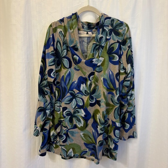LOGO by Lori Goldstein Tops - LOGO Lori Goldstein Floral Cowl Neck Tunic Sweater Top Blue Green Size 3X